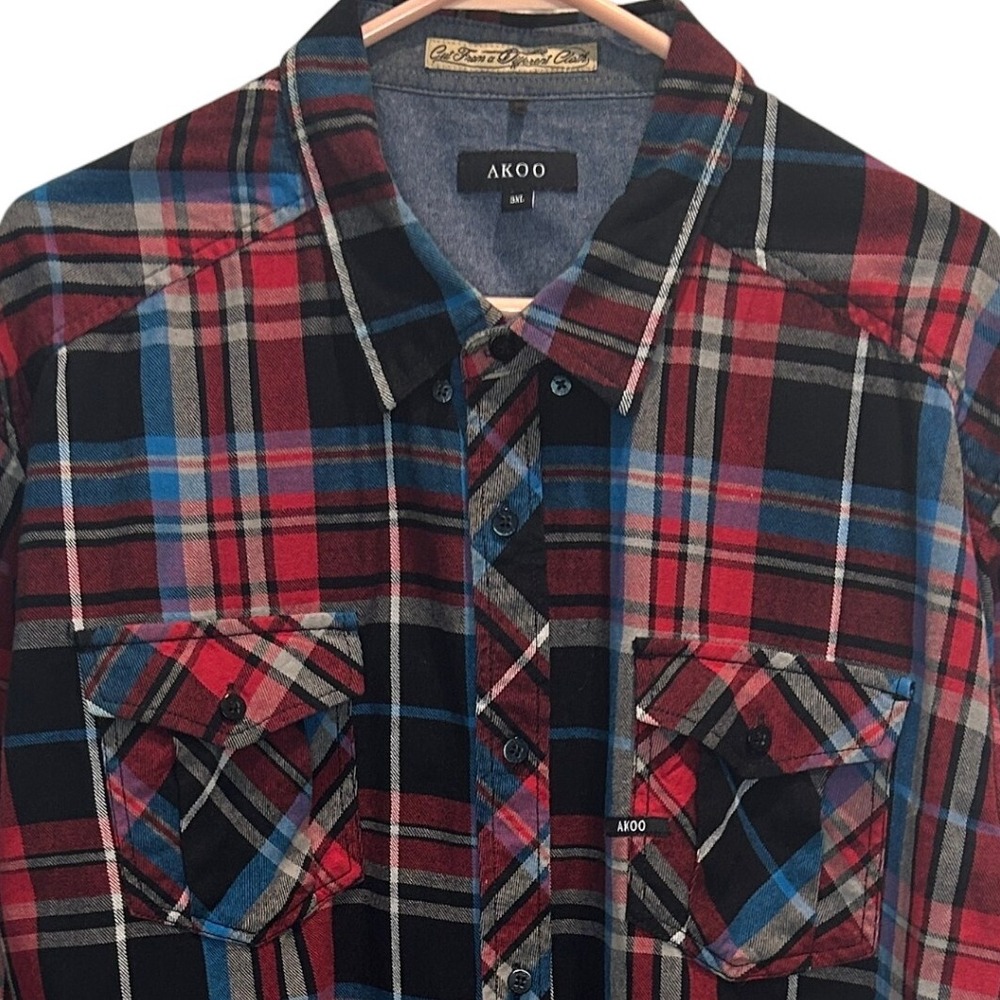 AKOO Men's 3XL Flannel Shirt Plaid Button‎ Up Long Sleeve Casual Shirt Cotton
